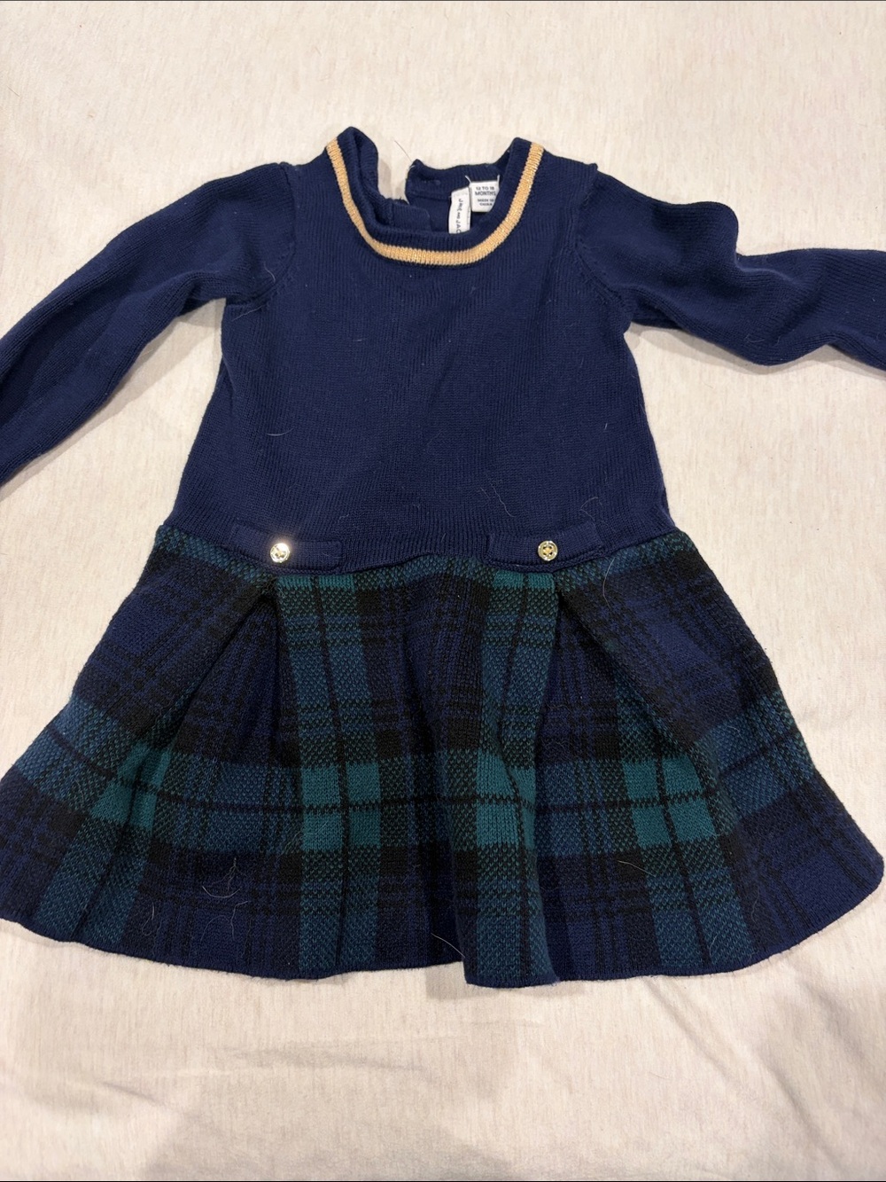 Janie and Jack Tartan Navy and Green Plaid Knit Sweater Dress